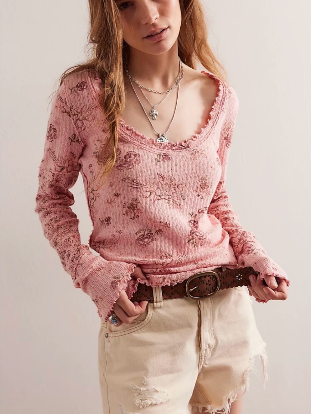We The Free Clover Floral Thermal Long Sleeve Top Women’s Size Small - Picture 2 of 12